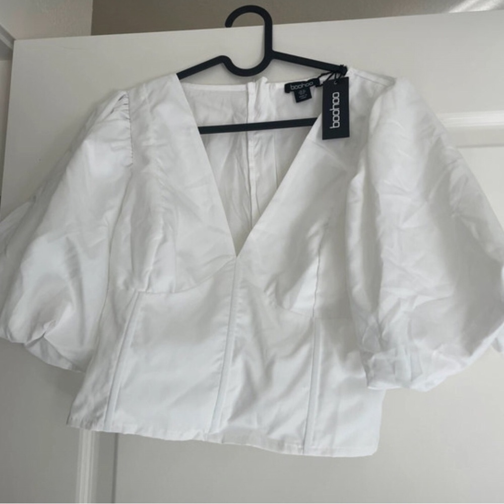 Boohoo Elegant White V-Neck Blouse